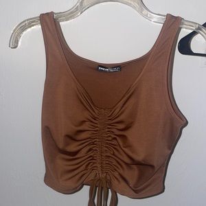 Brown Scrunch Cropped Tank Top